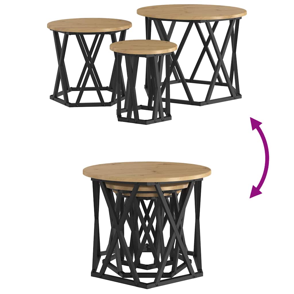 Nesting Sidebord 3 pcs Artisan Egetræ 53 x 53 x 40 cm