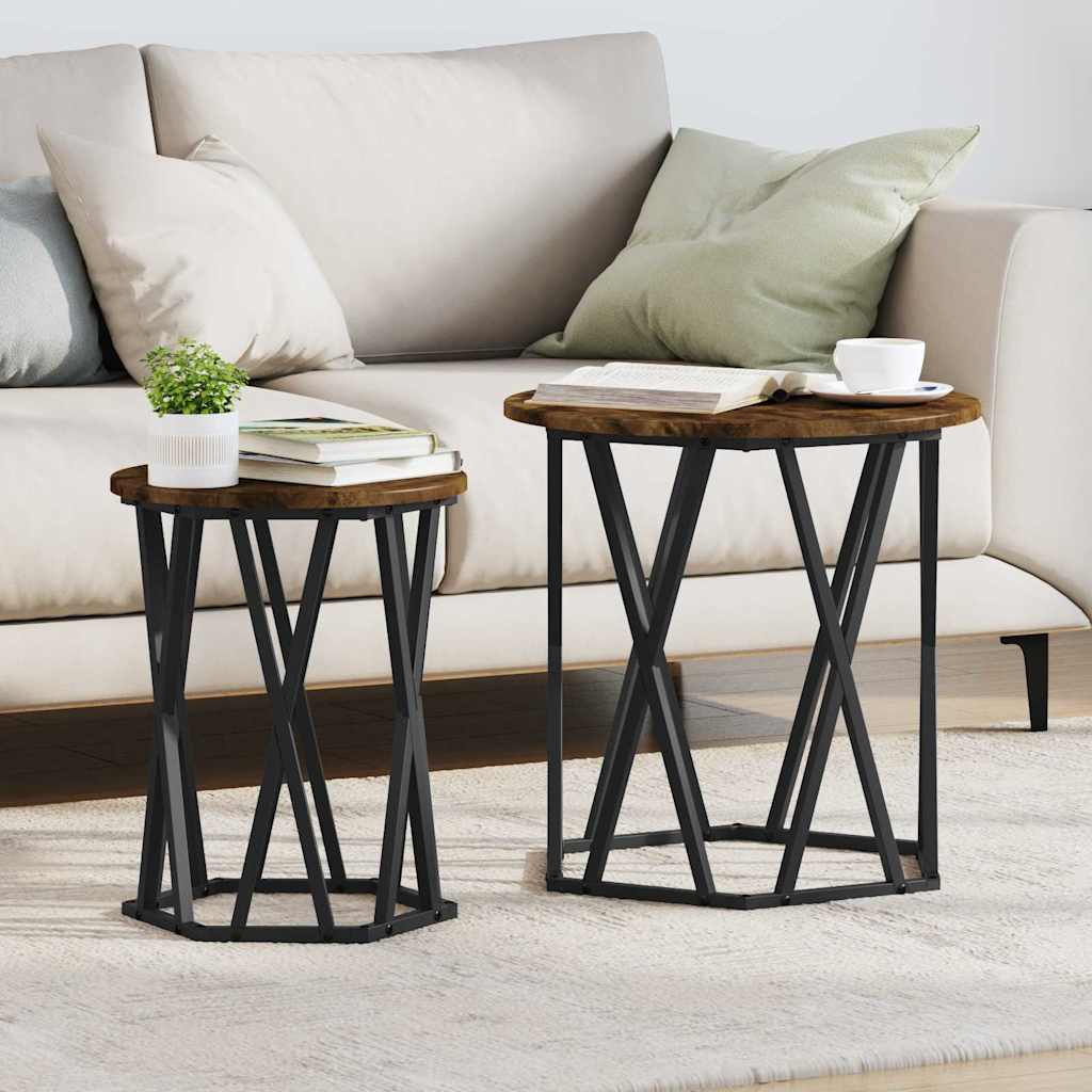 Sofabord 2 stk. Røget eg 50 x 50 x 50 cm Ingeniørtræ og stål