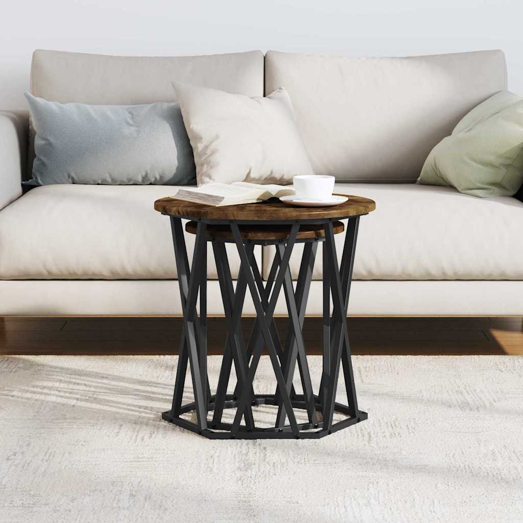Sofabord 2 stk. Røget eg 50 x 50 x 50 cm Ingeniørtræ og stål