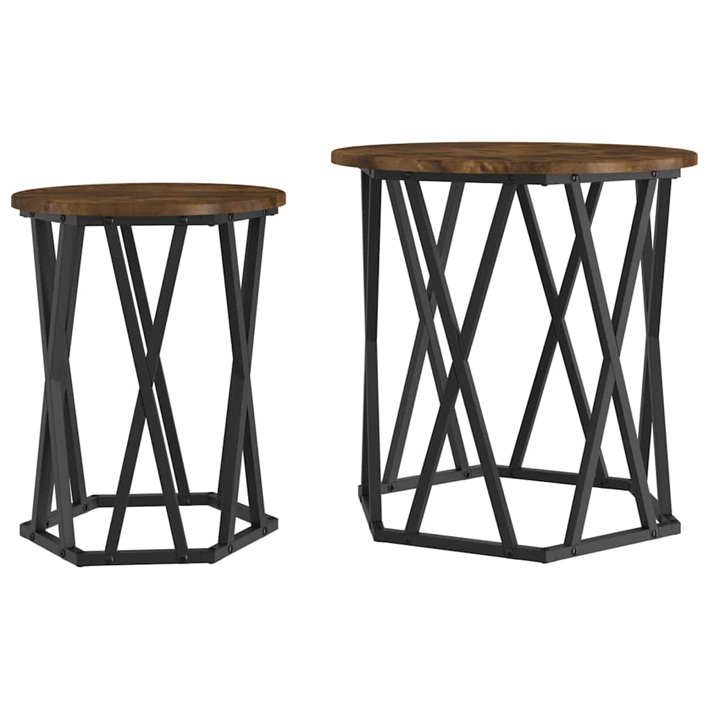 Sofabord 2 stk. Røget eg 50 x 50 x 50 cm Ingeniørtræ og stål