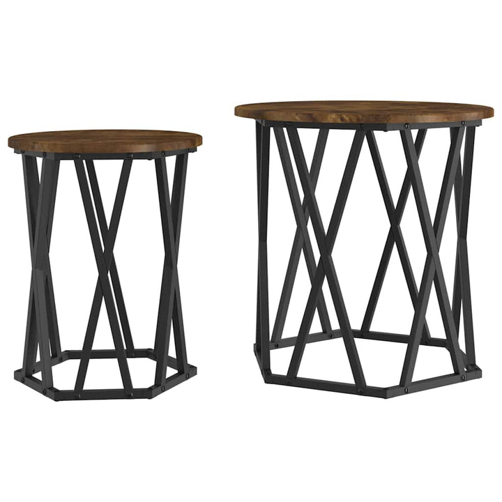 Sofabord 2 stk. Røget eg 50 x 50 x 50 cm Ingeniørtræ og stål