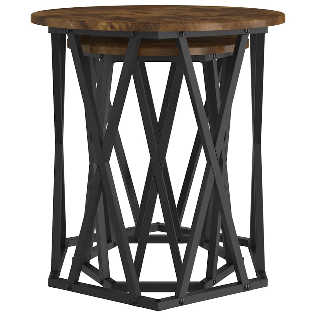 Sofabord 2 stk. Røget eg 50 x 50 x 50 cm Ingeniørtræ og stål
