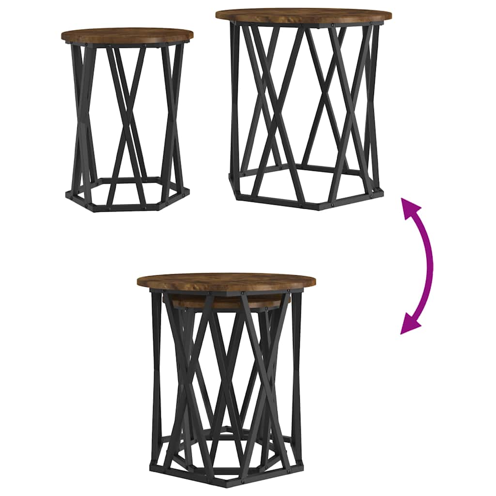 Sofabord 2 stk. Røget eg 50 x 50 x 50 cm Ingeniørtræ og stål