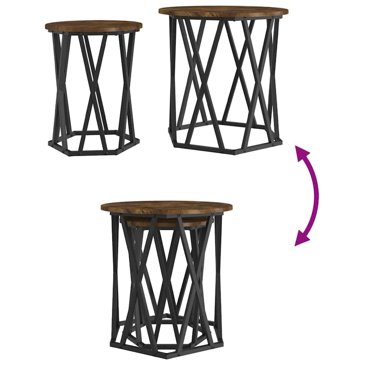Sofabord 2 stk. Røget eg 50 x 50 x 50 cm Ingeniørtræ og stål