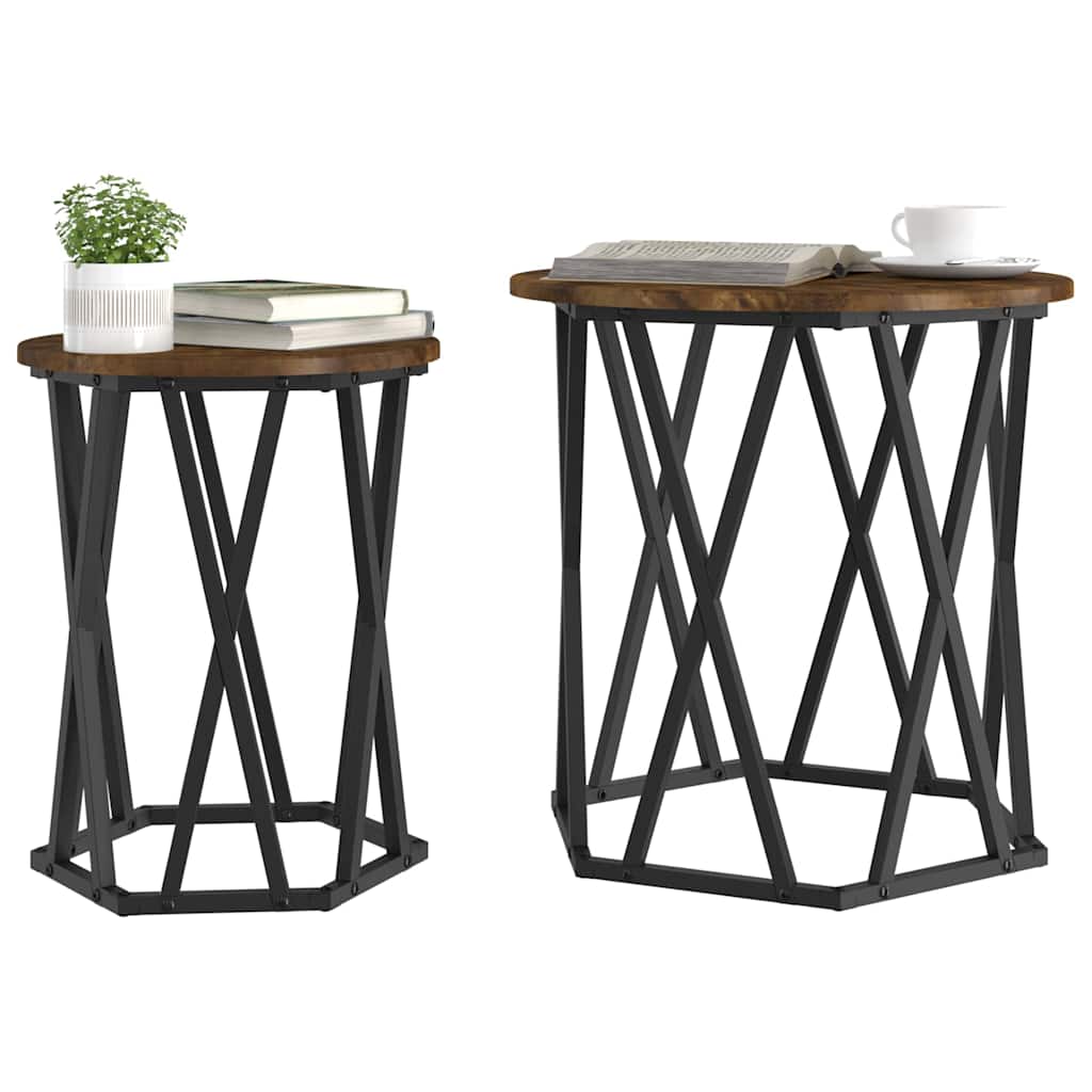 Sofabord 2 stk. Røget eg 50 x 50 x 50 cm Ingeniørtræ og stål