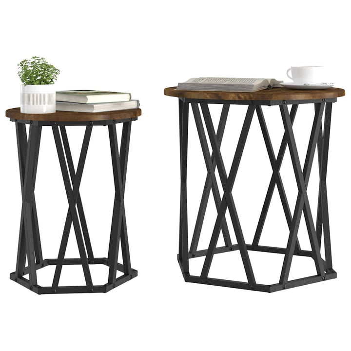 Sofabord 2 stk. Røget eg 50 x 50 x 50 cm Ingeniørtræ og stål