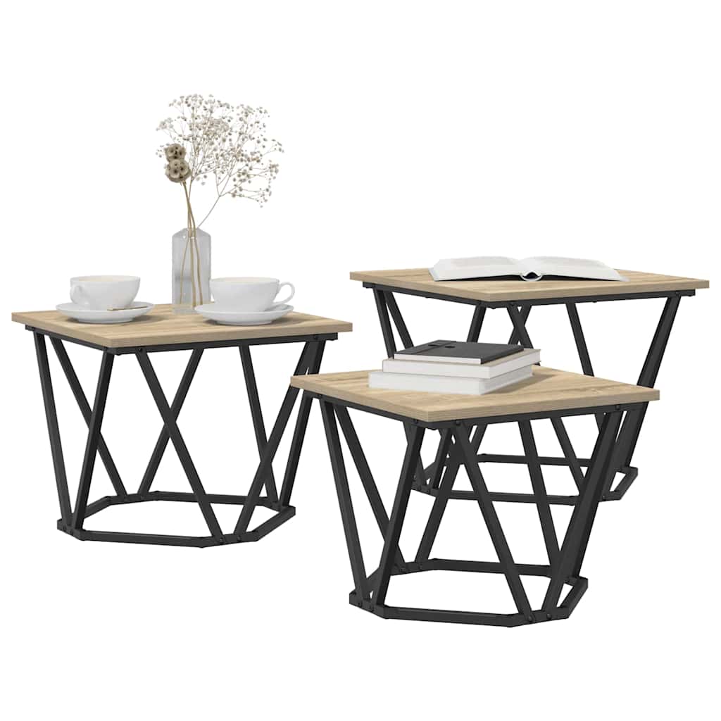 Sofabord 3 pcs Sonoma eg Ingeniørtræ og stål