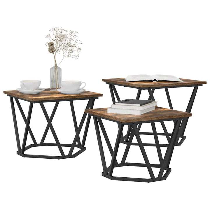 Sofabord 3 stk. Røget eg 50 x 50 x 40 cm Ingeniørtræ og stål