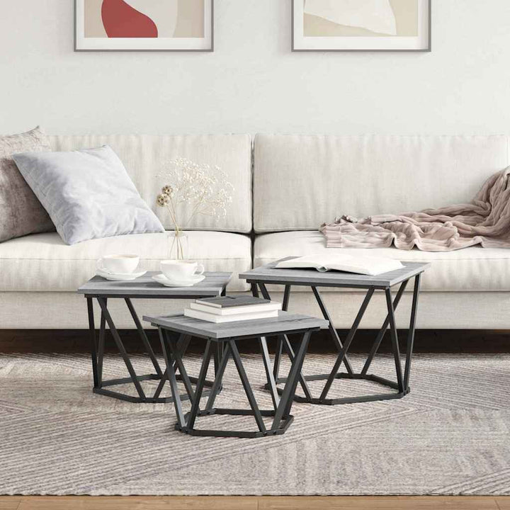 Sofabord 3 stk. Grå Sonoma 50 x 50 x 40 cm Ingeniørtræ og stål