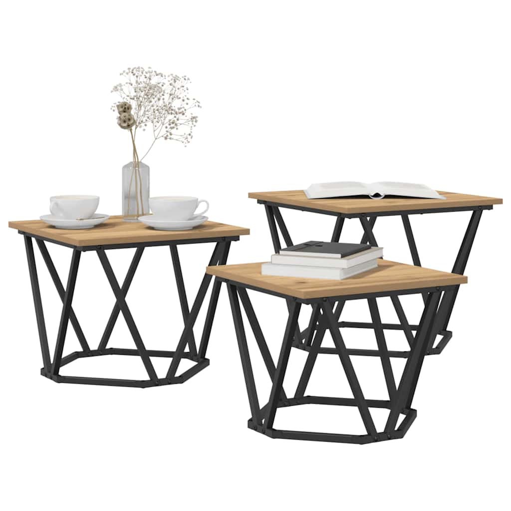 Sofabord 3 pcs Artisan Egetræ 50 x 50 x 40 cm