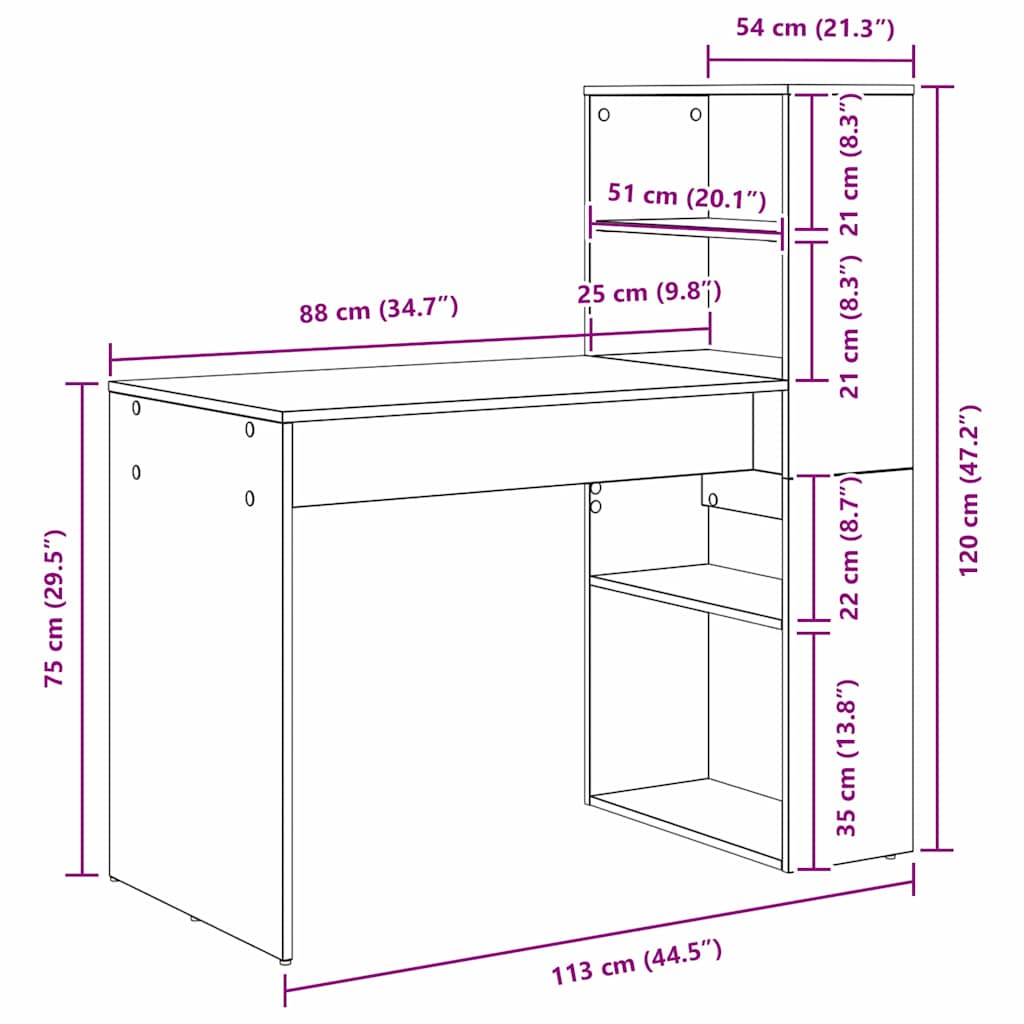 Bord med hylde Sort eg 113 x 54 x 120 cm Konstrueret træ