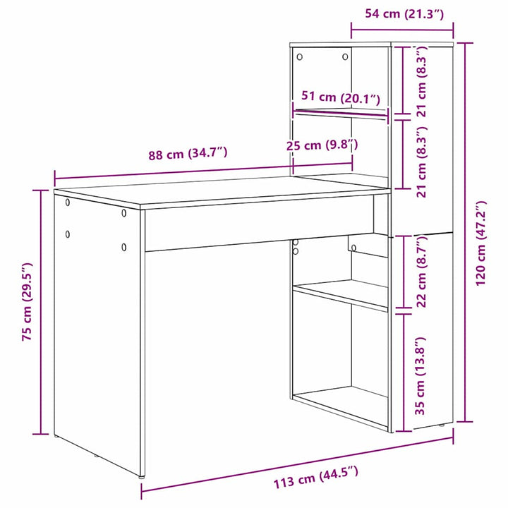 Bord med hylde Sort eg 113 x 54 x 120 cm Konstrueret træ
