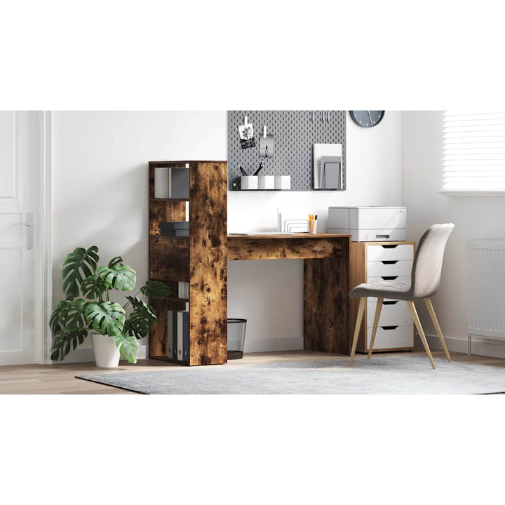 Bord med hylde Røget eg 113 x 54 x 120 cm Konstrueret træ