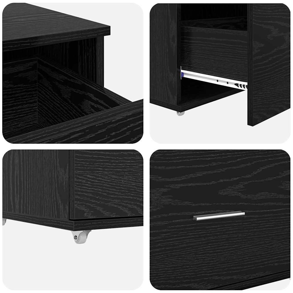 Skuffeskab med hjul Sort eg 55 x 45 x 31 cm