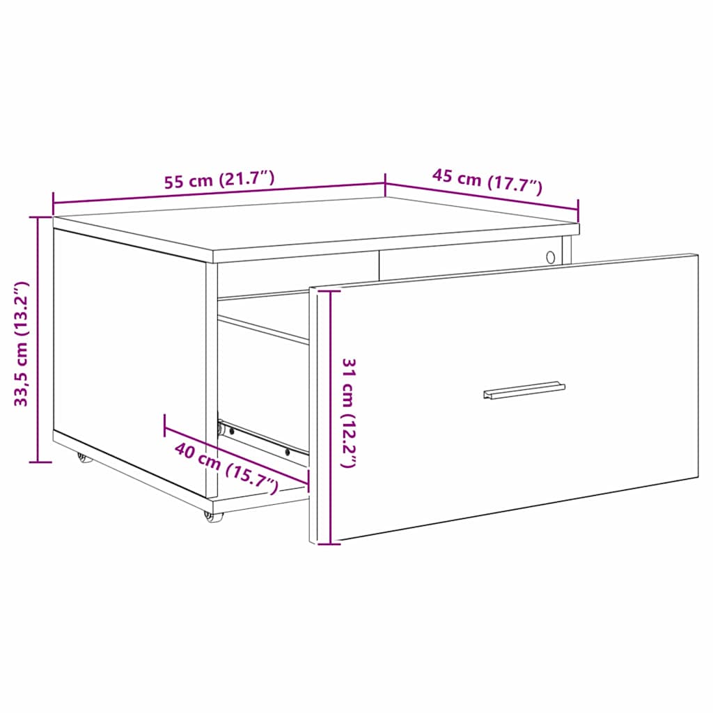 Skuffeskab med hjul Sonoma eg 55 x 45 x 31 cm
