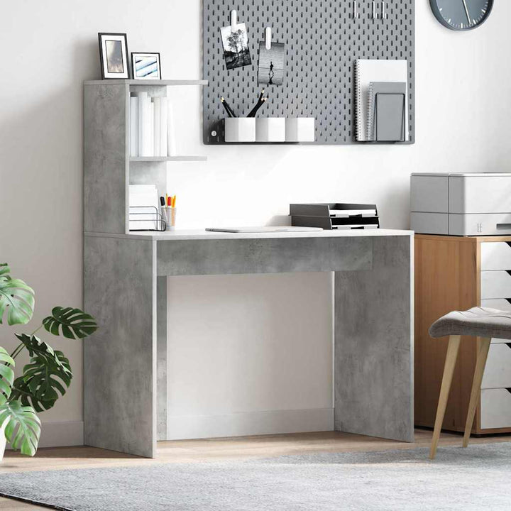 Bord med hylde Beton Grå 102 x 50 x 124 cm Konstrueret træ