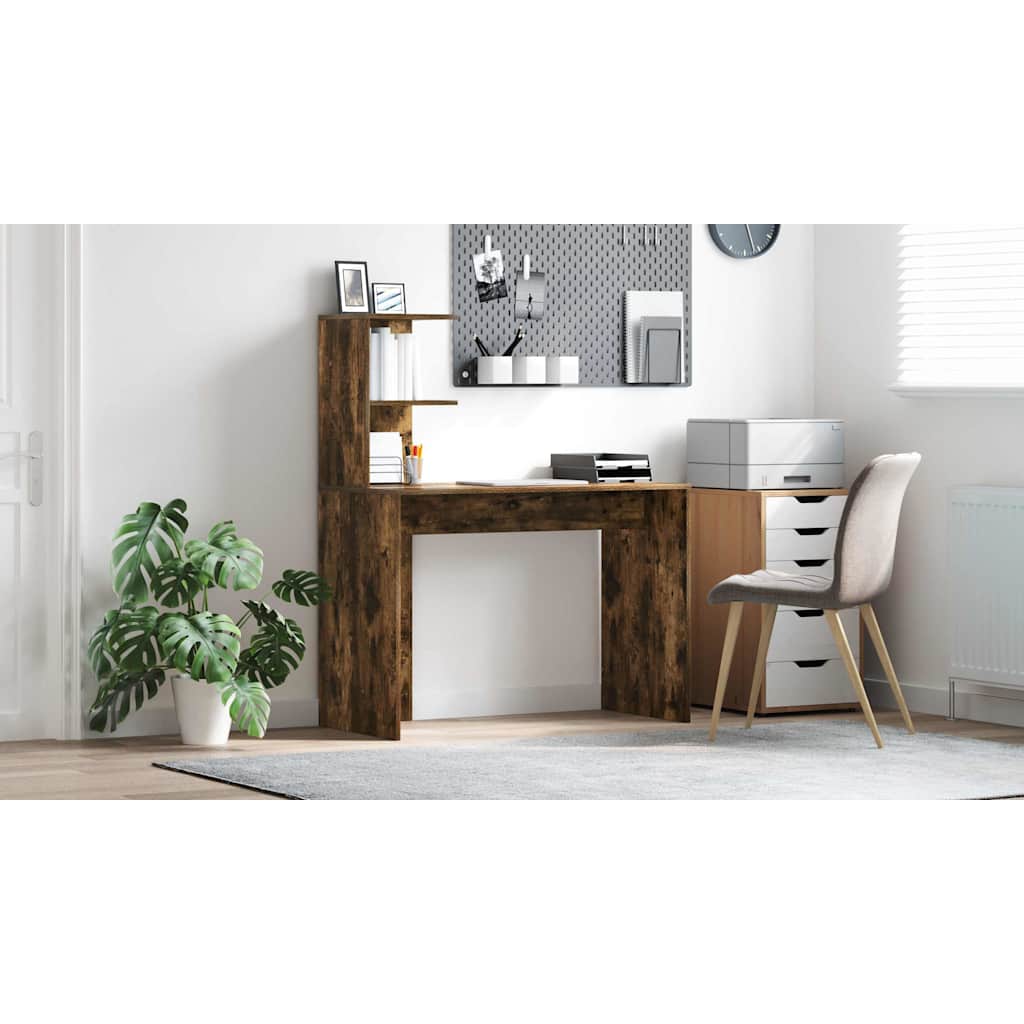 Bord med hylde Røget eg 102 x 50 x 124 cm Konstrueret træ