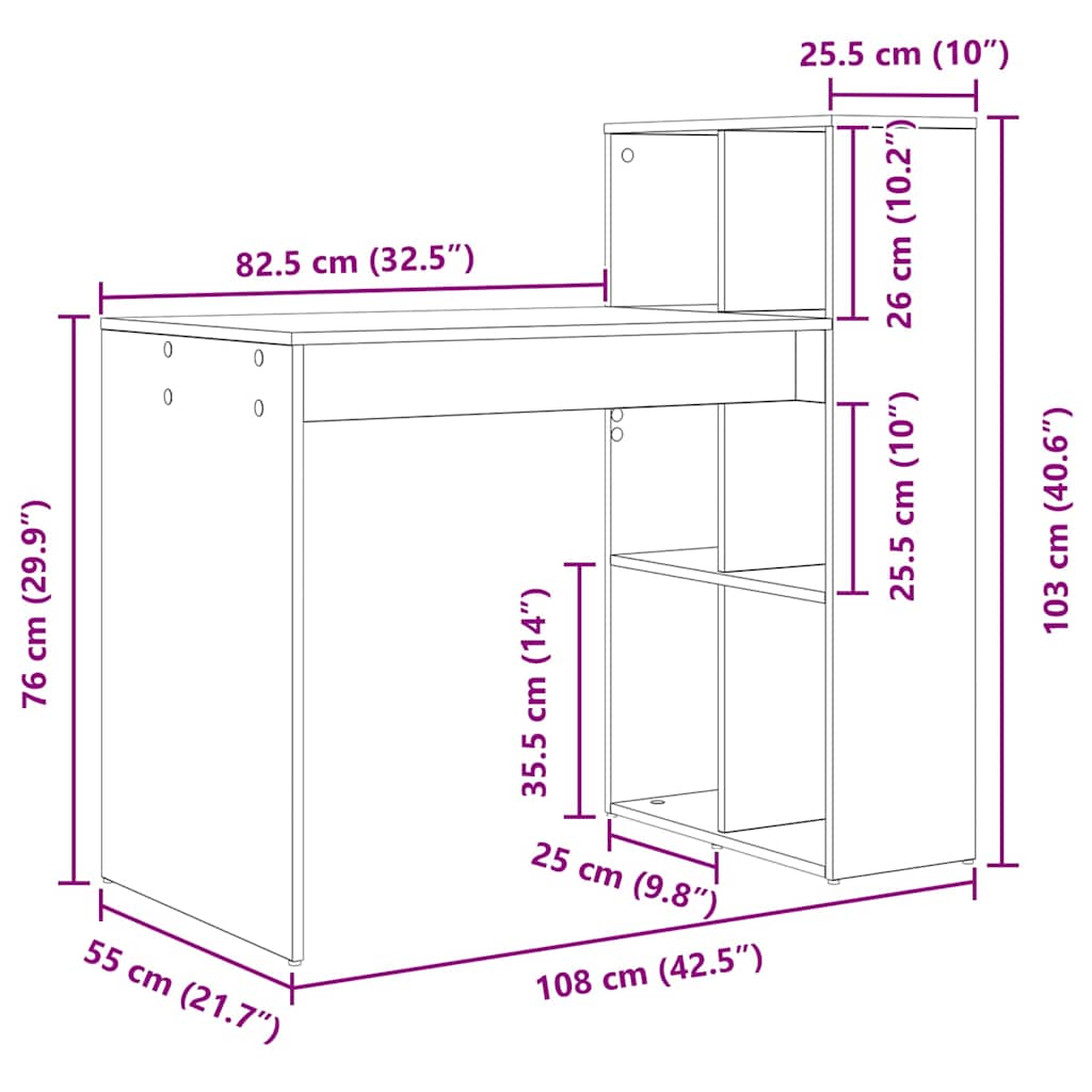 Bord med hylde Hvid 108 x 55 x 103.5 cm Konstrueret træ