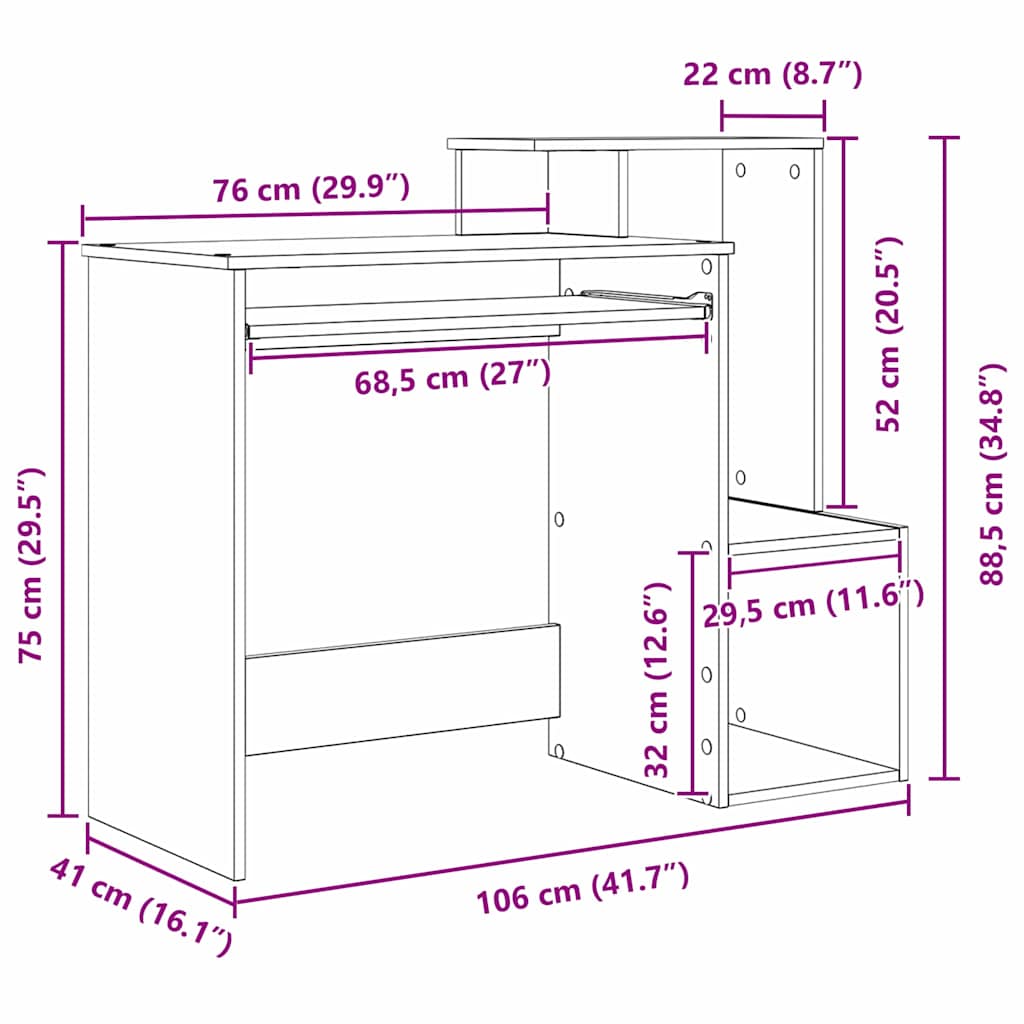 Bord med skuffe Røget eg 106 x 41 x 88,5 cm Konstrueret træ