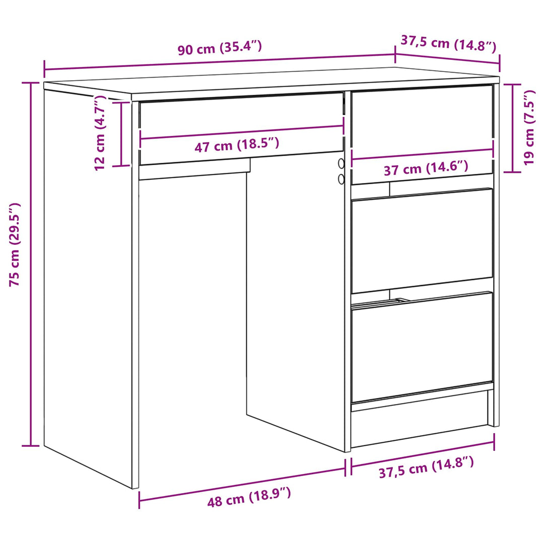 Bord med skuffe Hvid 90 x 37.5 x 75 cm Konstrueret træ