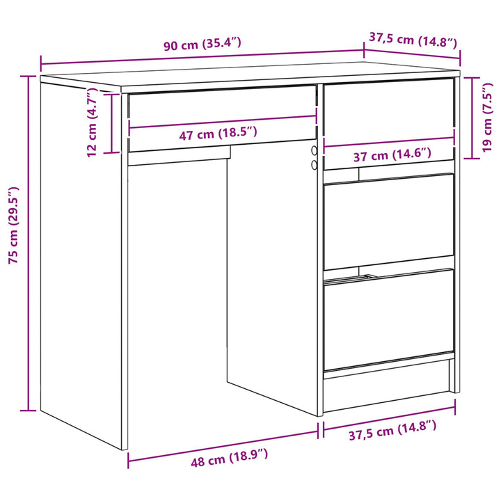 Bord med skuffe Hvid 90 x 37.5 x 75 cm Konstrueret træ