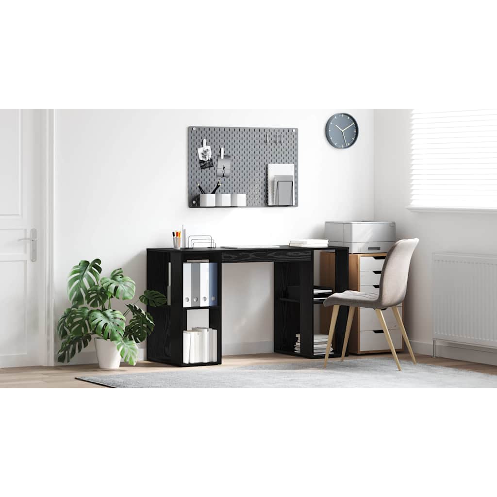 Bord med hylde Sort eg 130 x 50,5 x 75 cm Konstrueret træ
