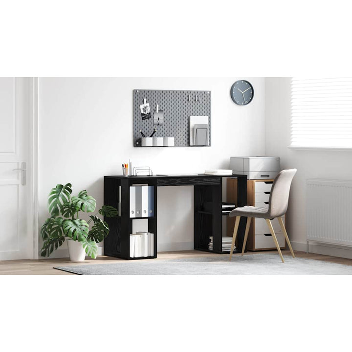 Bord med hylde Sort eg 130 x 50,5 x 75 cm Konstrueret træ