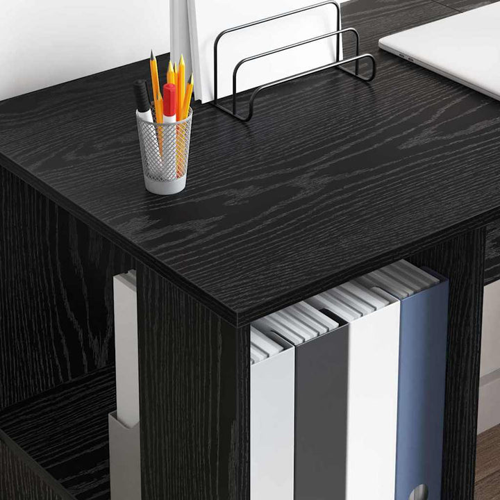 Bord med hylde Sort eg 130 x 50,5 x 75 cm Konstrueret træ