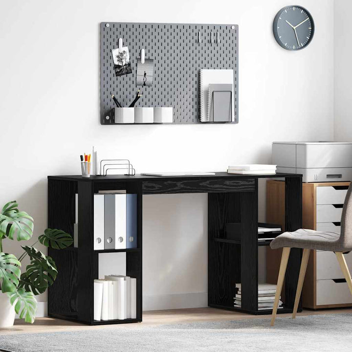 Bord med hylde Sort eg 130 x 50,5 x 75 cm Konstrueret træ