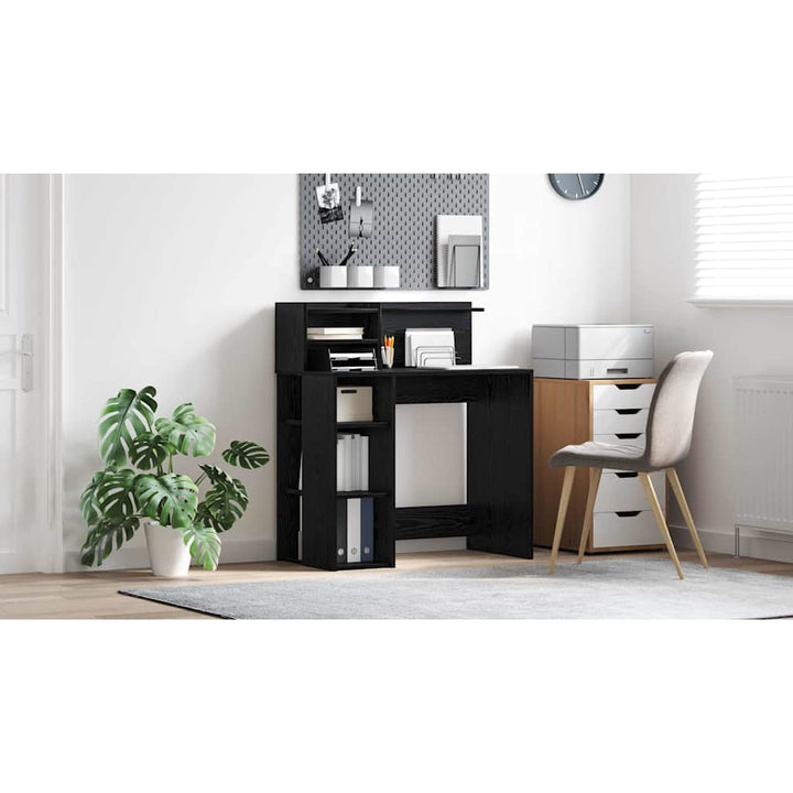 Bord med hylde Sort eg 90 x 48 x 101,5 cm Konstrueret træ