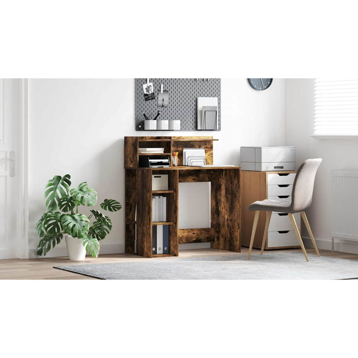 Bord med hylde Røget eg 90 x 48 x 101,5 cm Konstrueret træ