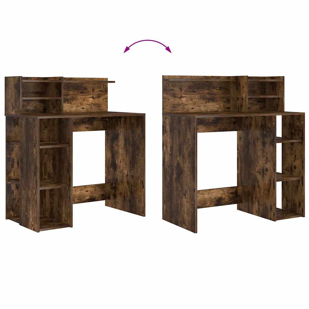 Bord med hylde Røget eg 90 x 48 x 101,5 cm Konstrueret træ