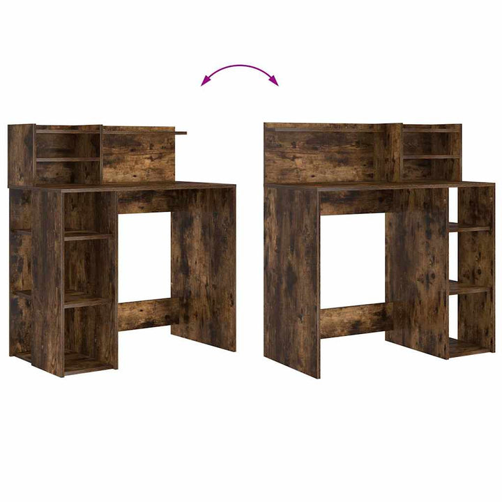 Bord med hylde Røget eg 90 x 48 x 101,5 cm Konstrueret træ