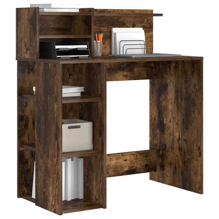 Bord med hylde Røget eg 90 x 48 x 101,5 cm Konstrueret træ