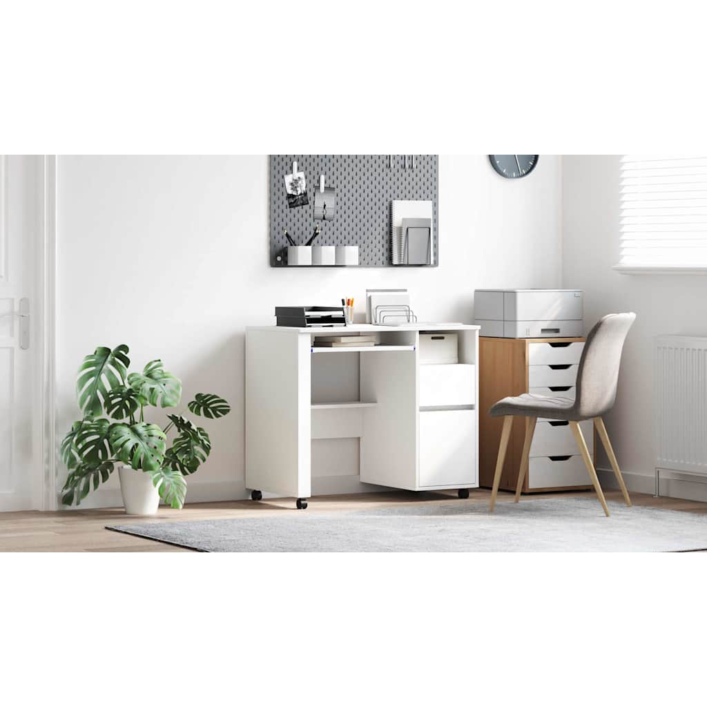 Skrivebord med Hjul Hvid 91 x 50 x 77 cm Konstrueret træ