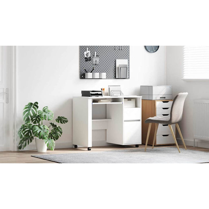Skrivebord med Hjul Hvid 91 x 50 x 77 cm Konstrueret træ