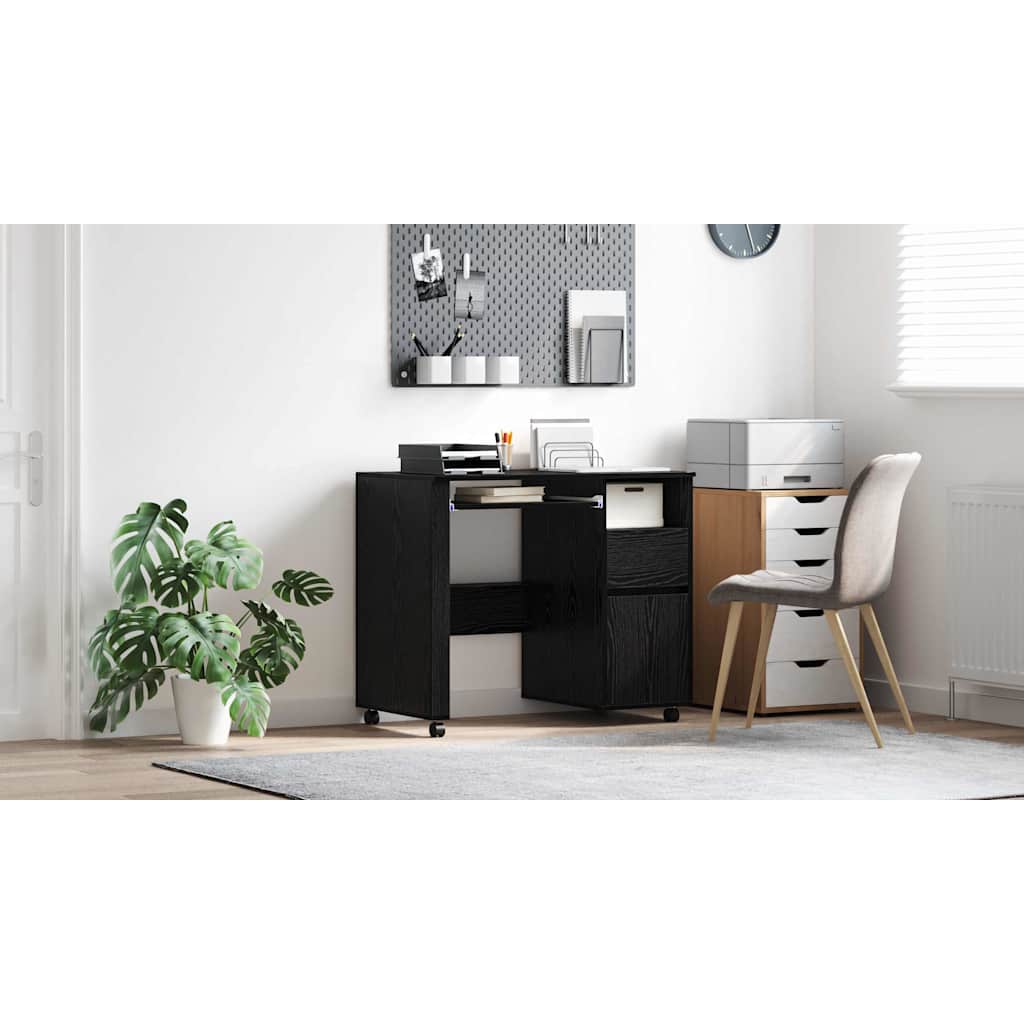 Skrivebord med Hjul Sort eg 91 x 50 x 77 cm Konstrueret træ