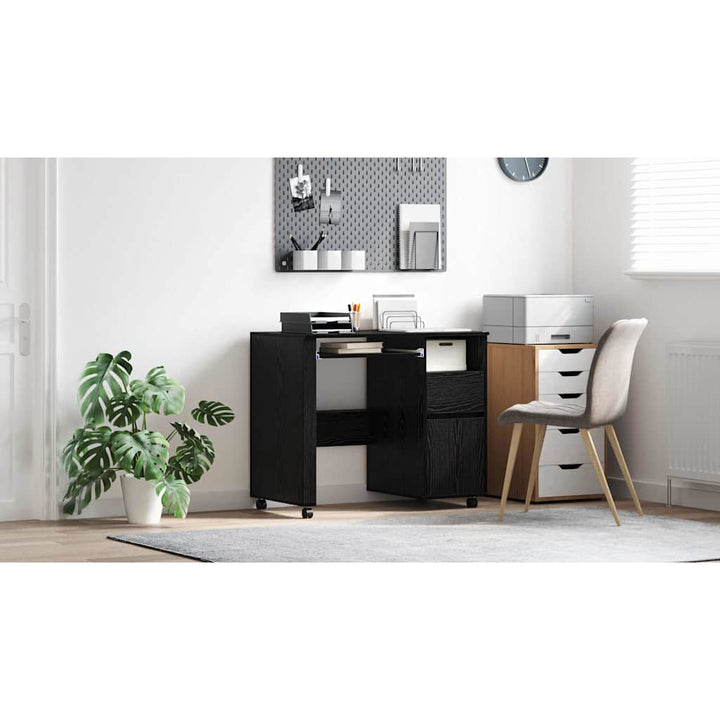 Skrivebord med Hjul Sort eg 91 x 50 x 77 cm Konstrueret træ