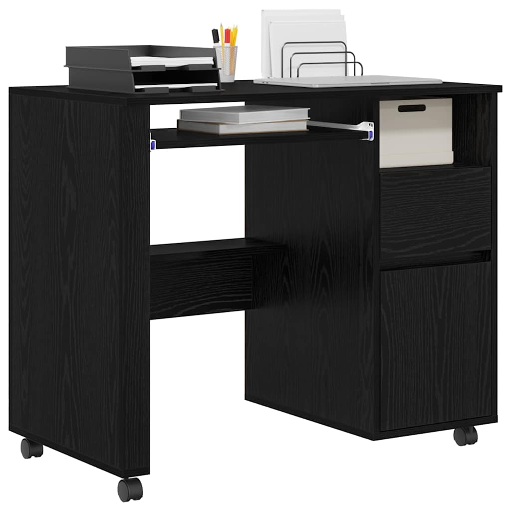 Skrivebord med Hjul Sort eg Konstrueret træ 91 x 50 x 77 cm