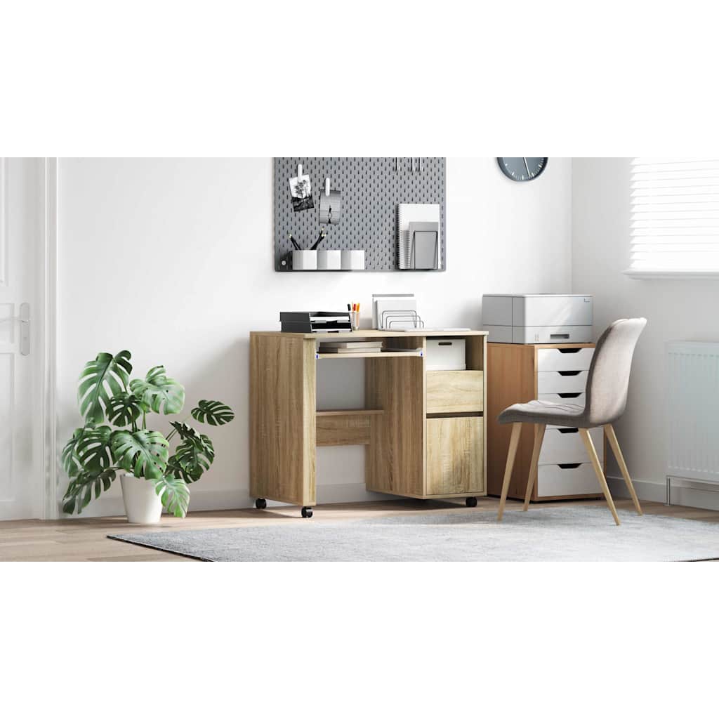 Skrivebord med Hjul Sonoma eg 91 x 50 x 77 cm Konstrueret træ