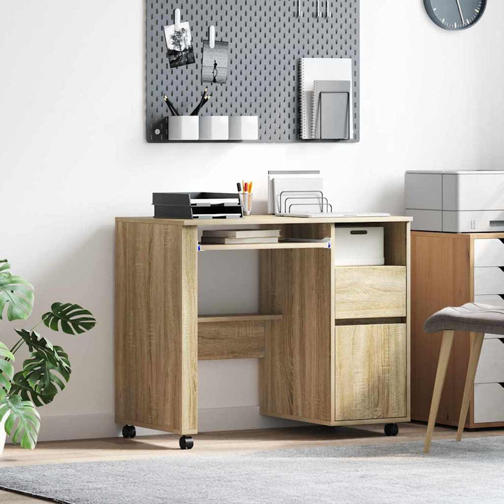 Skrivebord med Hjul Sonoma eg Konstrueret træ 91 x 50 x 77 cm
