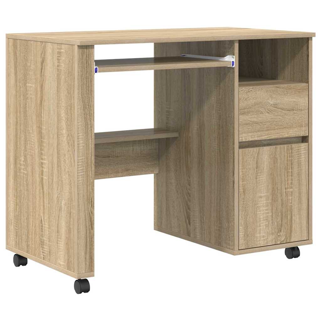 Skrivebord med Hjul Sonoma eg 91 x 50 x 77 cm Konstrueret træ
