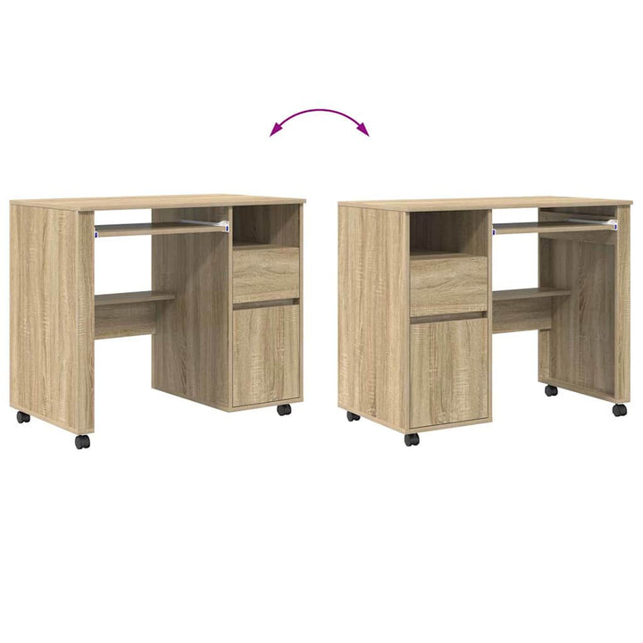 Skrivebord med Hjul Sonoma eg 91 x 50 x 77 cm Konstrueret træ