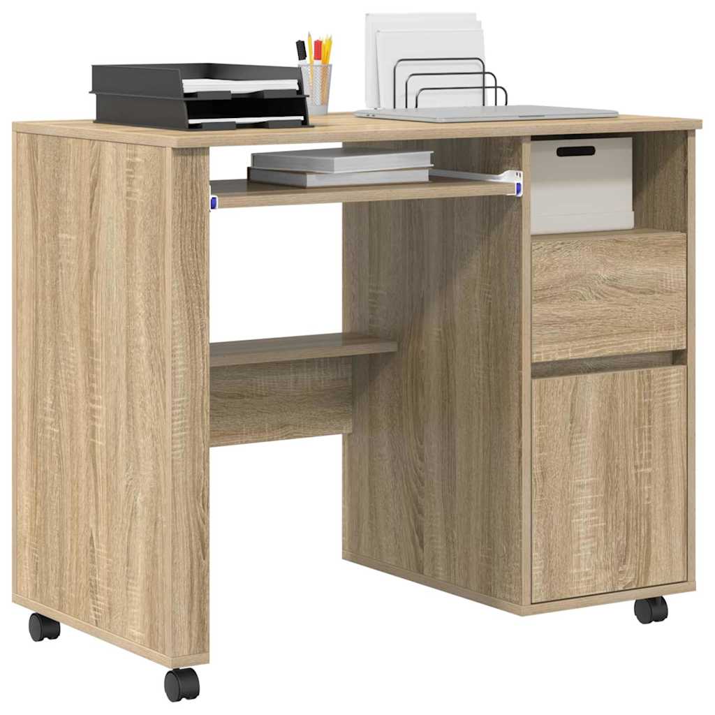 Skrivebord med Hjul Sonoma eg 91 x 50 x 77 cm Konstrueret træ
