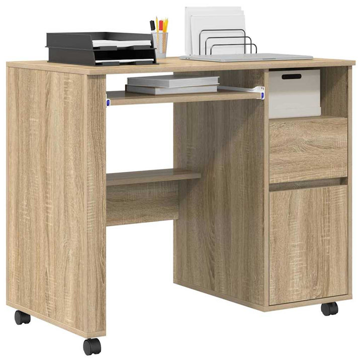 Skrivebord med Hjul Sonoma eg Konstrueret træ 91 x 50 x 77 cm