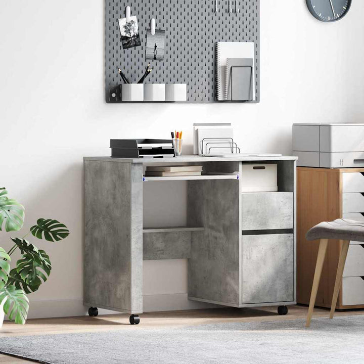 Skrivebord med Hjul Beton Grå Konstrueret træ 91 x 50 x 77 cm