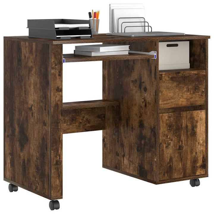 Skrivebord med Hjul Røget eg 91 x 50 x 77 cm Konstrueret træ