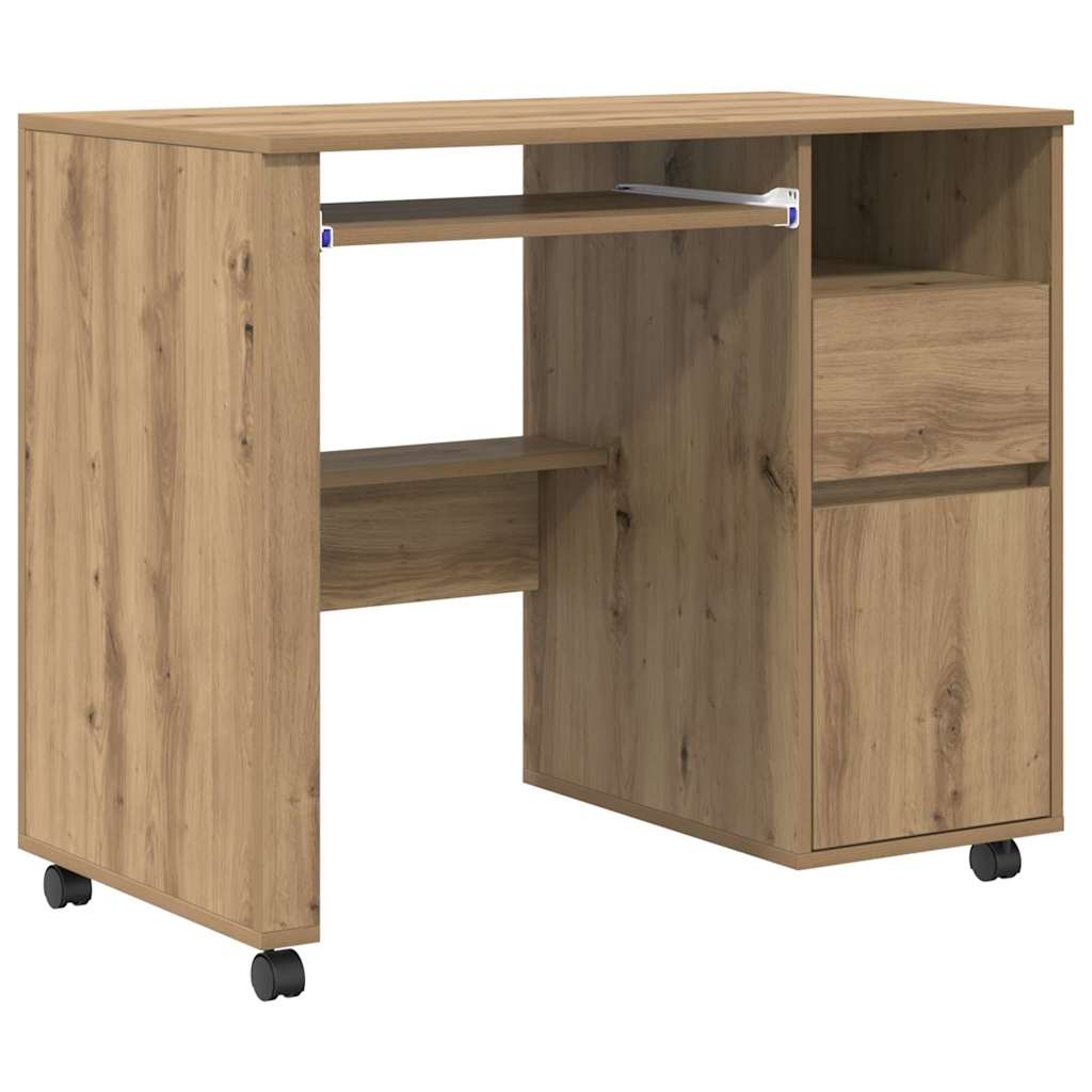 Skrivebord med Hjul med skuffe Artisan Egetræ 91 x 50 x 77 cm