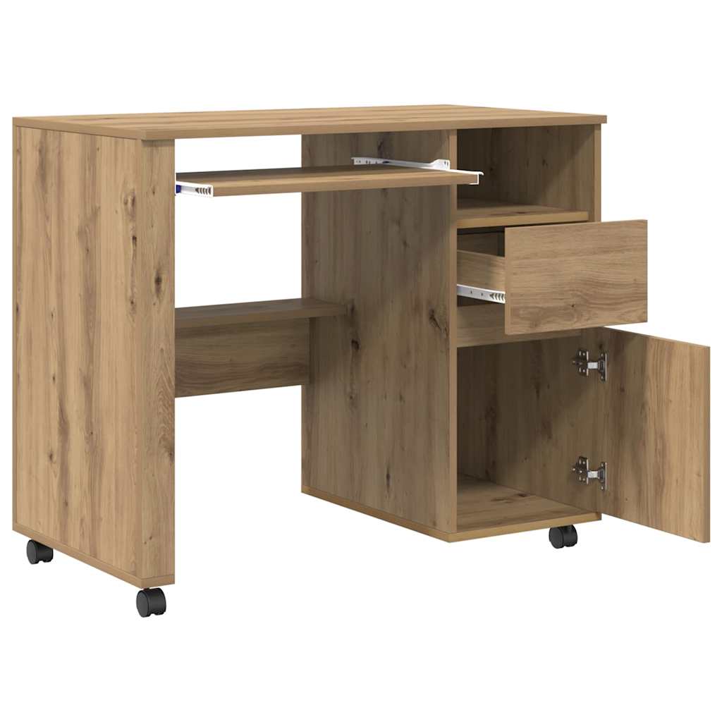 Skrivebord med Hjul med skuffe Artisan Egetræ 91 x 50 x 77 cm