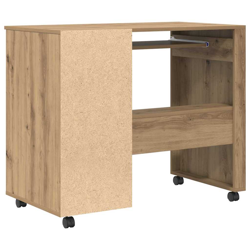 Skrivebord med Hjul med skuffe Artisan Egetræ 91 x 50 x 77 cm